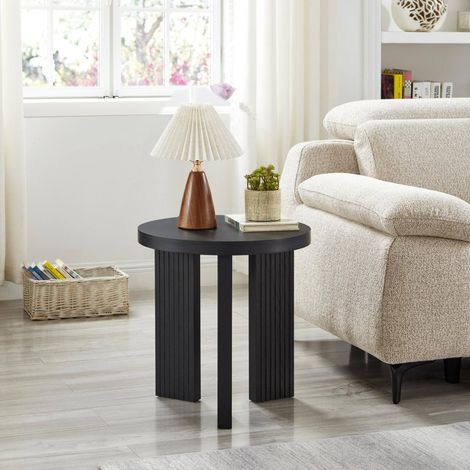 Tavolino rotondo moderno in MDF nero, design con scanalature verticali, 1 pezzo (1/5)