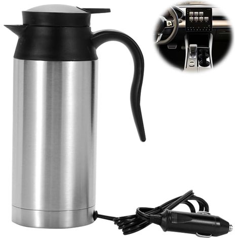 Bouilloire électrique pour Voiture, 12V Bouilloire chauffée pour véhicule, Mug de Chauffage de Voiture Portable,Bouilloire de Voyage de Voiture, Voyage Électrique Thermoses (750ML, Inoxydable) (1/5)