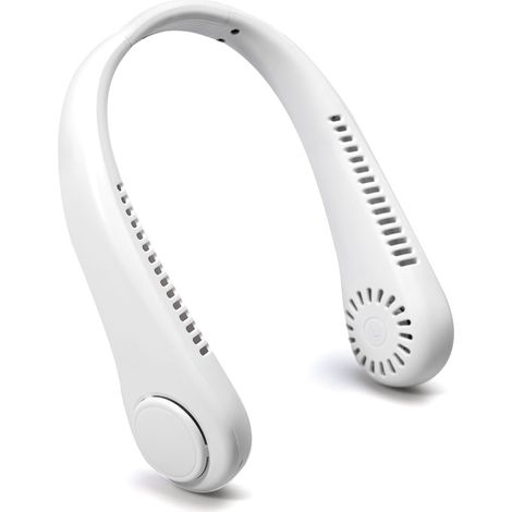 Ventilateur de cou portable et personnel – Ventilateur de cou rechargeable à vitesse de vent ultra-faible, idéal pour les activités sportives en extérieur, le bureau et les voyages. Blanc. (1/5)