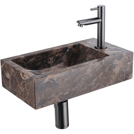 Saniclass Fuente Ensemble fontaine - 40x22x10cm - trou de robinet à droite - robinet de fontaine gunmetal brossé PVD - bouchon de vidange - siphon (1/5)