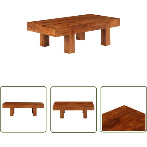 The Living Store Table basse Bois d'acacia solide avec finition miel 100x50x30cm - Table Basse - Meuble De Salon - Table D'appoint - Acacia - Design Rétro (1/5)