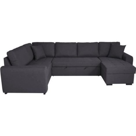 Canapé d'angle panoramique convertible réversible - Tissu Gris - L 313 x P 213 x H 90 cm - HAMILTON - Fabriqué en Ukraine (1/5)