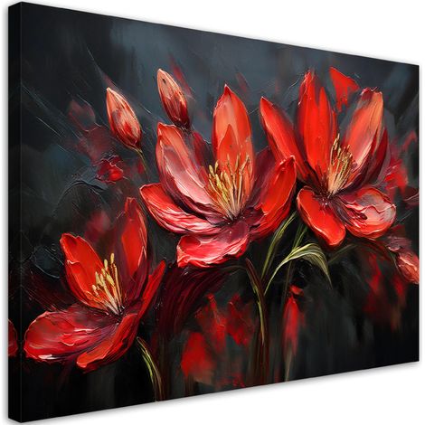 Tableau déco Fleurs Coquelicots Rouge Peint 100x70 (1/5)