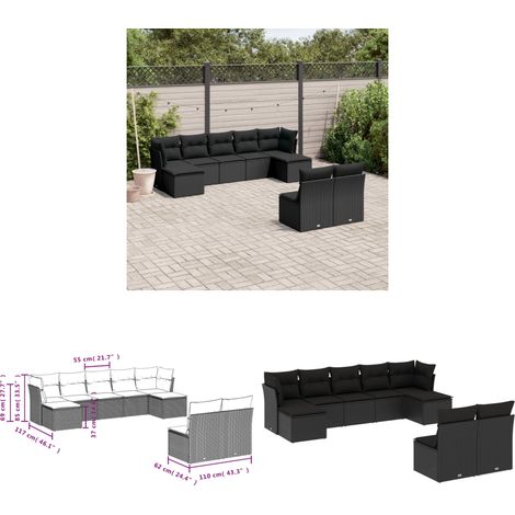 Salon de jardin 9 pcs avec coussins noir résine tressée - Salon De Jardin - Meuble De Jardin - Canapé Extérieur - Ensemble Salon De Jardin - Rattan Artificiel - Home & Living (1/3)