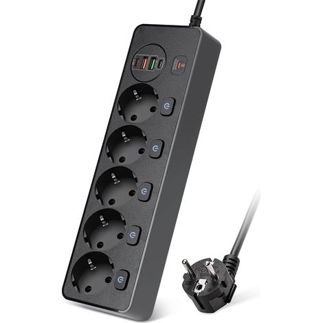 Cable alargador multicabezal con 4 puertos USB de carga rápida (negro) (1/5)