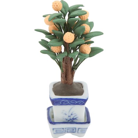 Mini plante en pot orange 1/12 pour maison de poupée, arbre réaliste avec feuilles, décoration miniature et accessoire photo (1/5)