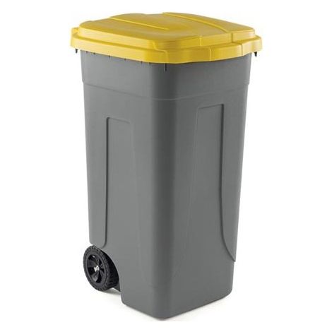 BIDONE IMMONDIZIA CARRELLATO 'OTTANTA' Lt. 80 - grigio/coperchio giallo  - MOBIL PLASTIC