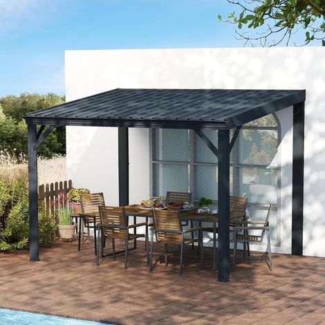Wandpavillon 3x3,6m mit Stahl-Hardtop und Entwässerungssystem, Grau (1/5)