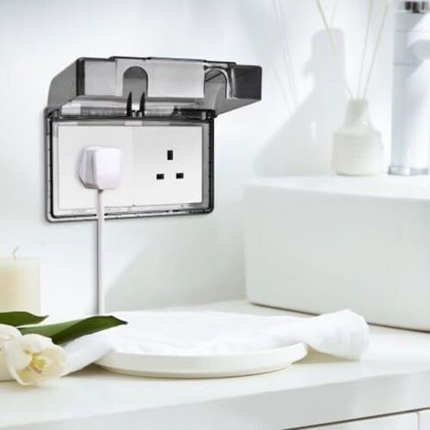Copripresa a 2 posti, impermeabile, universale tipo 118, scatola di copertura per presa a muro, protezione per prese elettriche esterne, per bagno e cucina (1/4)