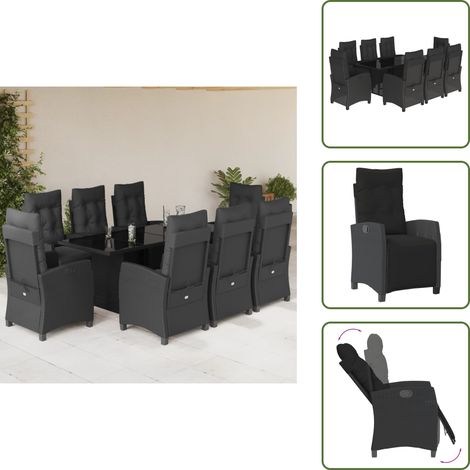 The Living Store 9-tlg. Garten-Essgruppe mit Kissen Schwarz Poly Rattan - Gartenstuhl (1/5)