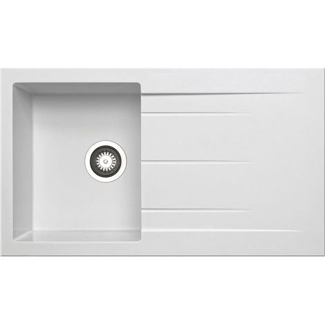 Prima+ Granite Composite 1.0 Bowl Inset Kitchen Sink with Waste 860mm L x 500mm W - White (1/2)