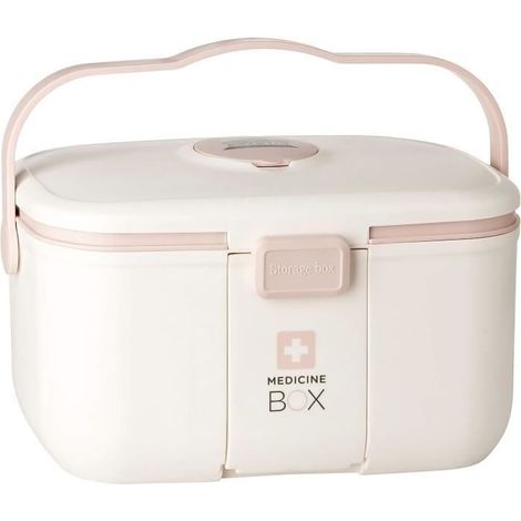 Boîte de rangement portable en plastique avec poignée - Boîte à pharmacie multicouche - Blanc - 8,5L (1/4)