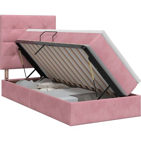 Cama con almacenamiento y colchón Rosa 90 x 200 cm Terciopelo vidaXL (1/5)