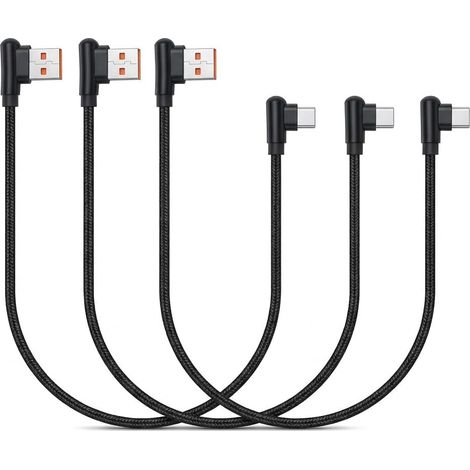 Short 90 Degree Angled USB-C Cable, 3 Pieces, 30cm Braided Nylon USB A to USB-C Fast Charging Cable Compatible with Samsung S25/24/23 A54/34 Huawei P40/30 Power Bank (1/5)