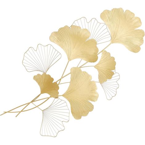 HAUTOUR Décoration murale en métal - Motif : feuilles de gingko 3D simulées - Décoration murale - Sculpture murale à suspendre pour salon, bureau, chambre à coucher - 109 x 55 x 3 cm (1/5)