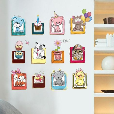 Cadre photo animal, stickers muraux, décoration de chambre, papier peint autocollant (1/4)