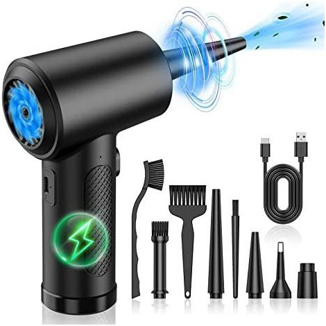 Souffleur Air Comprimé pour PC, 3 Vitesses 100000 TR/Min, Pulvérisation d’Air Comprimé Electrique avec Lumière LED, 2 in 1 Voiture Claviers Mini Souffleur Kit, avec Sac De Rangement Portable (1/2)