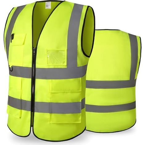 Gilet de sécurité haute visibilité pour hommes et femmes avec poches, gilet de vélo réfléchissant avec fermeture éclair, gilet de travail (1/5)