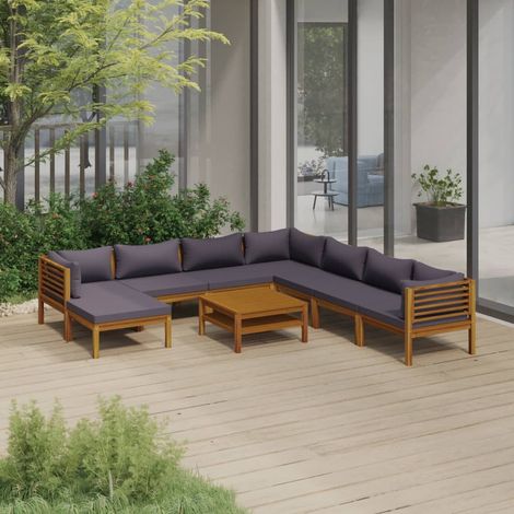9 pcs Salon de jardin, Ensemble table et chaises de jardin, Meuble de jardin avec coussin Bois d'acacia solide MKW282872 (1/5)