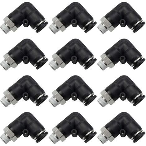 Raccords pneumatiques coudés à 90 degrés, filetage mâle BSP M5, diamètre extérieur 4 mm, 12 pièces, adaptateur de tube pneumatique à dégagement rapide PL4-M5 (1/5)