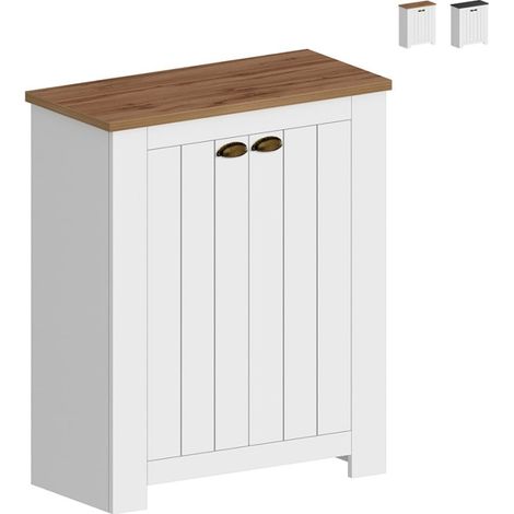 Klassischer Schuhschrank Livera, 2-türig, weißes Holz, für den Eingangsbereich - Natur