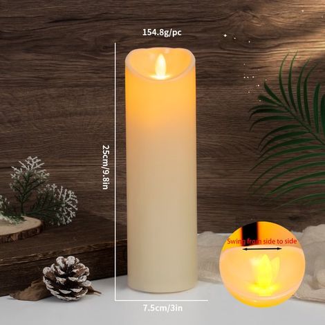 1 Candela da esterno impermeabile con luce LED, senza fili e sicura, 7,5 x 25 cm, candela LED lampeggiante, timer e funzionamento a batteria, plastica (1/4)