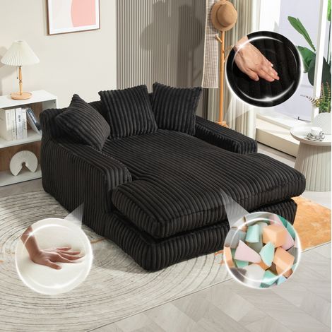 Sofá cama individual de pana negra con 3 cojines, sin montaje, 125 x 155 x 63 cm (1/5)