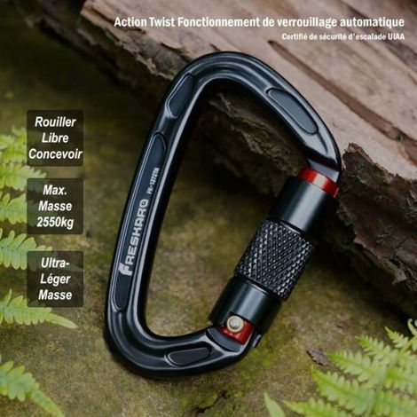 Mousqueton Escalade, Mousquetons Verrouillage Automatique, 25kN-2550kg, Certifié CE，Solide, pour Alpinisme, Laisse Chien, Sac de (1/5)