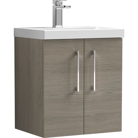 Nuie Arno Wall Hung 2-Door Vanity Unit with Basin-1 500mm Wide - Solace Oak Woodgrain (1/5)