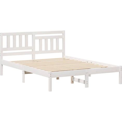 Lit double,Lit adulte,Cadre de lit Blanc 140 x 190 cm Bois massif en pin CFW5814026 (1/5)