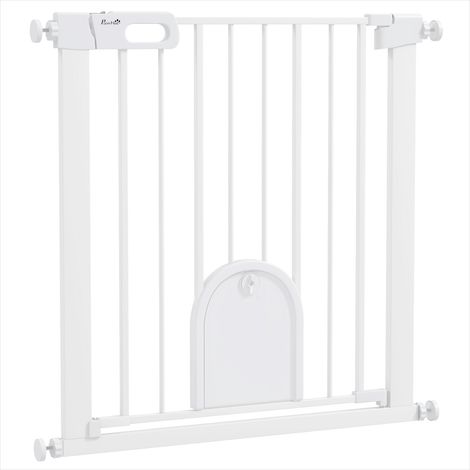 Chatière Barrière de sécurité animale avec porte chat acier blanc (1/5)