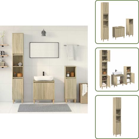 Ensemble de meubles de salle de bain 3 pcs chêne sonoma - Ensemble De Meubles De Salle De Bain - Ensembles De Meubles De Salle De Bain - Armoire De Salle De Bain - Armoire De Rangement De Salle De Bai (1/5)