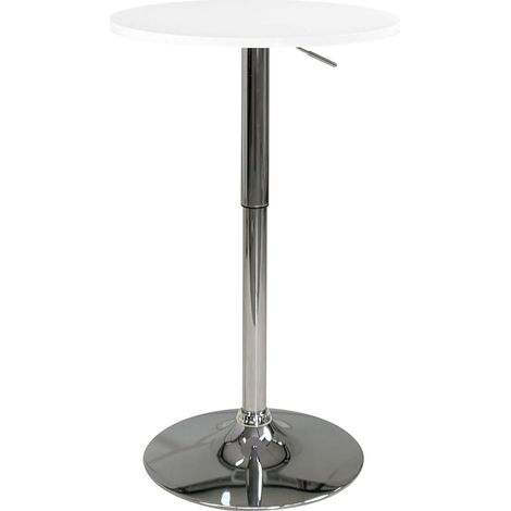 Table de bar ronde SETI, table de bistrot, table pour manger debout, hauteur réglable, base blanche, diamètre 60 cm, pivotante Seti (blanc intégré) (1/5)