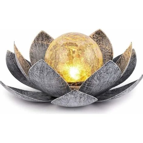 Lampes solaires de jardin extérieur, décoration de lotus en verre craquelé Globe, lumières de fleur en métal LED étanches pour terra (1/3)