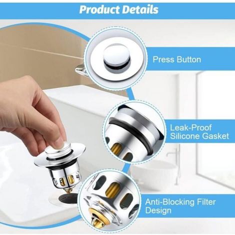 2 Pièces 4 Joints Bonde de Lavabo Pop-Up Universel Bonde Lavabo Filtre de Vidange Anti-Bloqué Bouchon d'évier Bouchon Lavabo Flitr (1/4)
