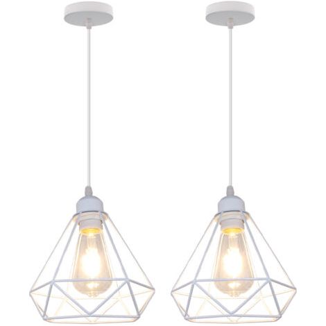 royaluxe- 2X Suspension Luminaire Rétro Plafonnier Moderne Lampe À Suspension Vintage Diamant Lustre Éclairage Intérieur E27, Blanc