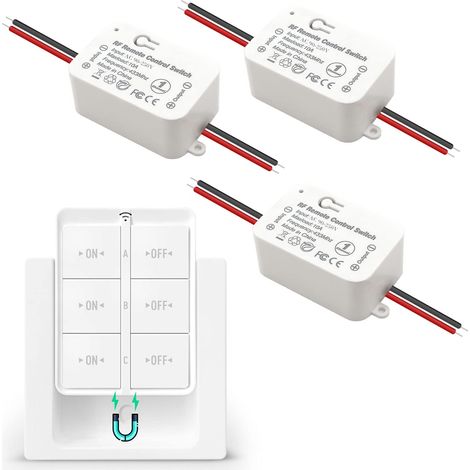 Wireless Switch Kit, 2200 Watt Wireless Radio Transmitter 433 MHz Wireless Interswitch 150 Meters Control Range 2200 Watt Mobile Wireless Switch (1 Switch 3 Receivers) (1/5)