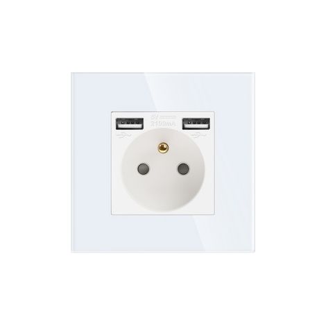 PRISE SIMPLE EN VERRE 2x CONTACT USB-A 16A (1/3)