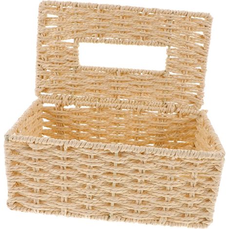 Boîte à Mouchoirs en Papier Tissée la Main, Porte-essuie-Tout en Rotin Couleur Beige, Rangement Pratique pour Maison, Bureau et Hôtel, Distributeur D'essuie-Mains Décoratif (1/5)