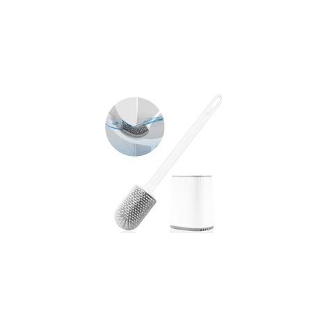 Brosse de Toilette, Brosse WC en Silicone avec Tête de Brosse Multifonction 3 en 1 et Support à séchage Rapide, Balai Toilette WC Murale pour Salle de Bain (Blanc).. (1/5)