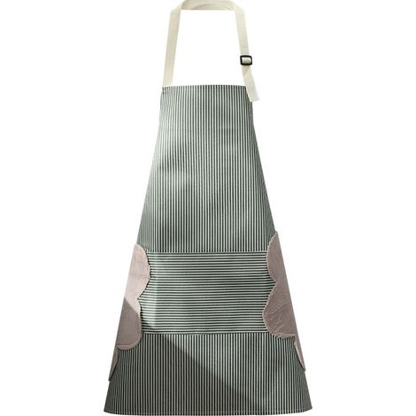 Tablier De Cuisine - Coton Lin PVC - Résistant Eau Huile - Ajustable Avec Poches - Vert - 1 Pièce