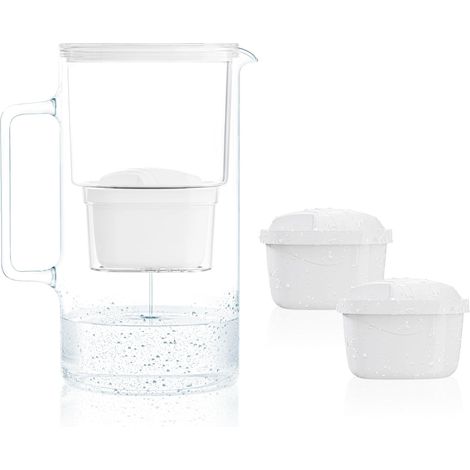 Carafe Filtrante en Verre avec deux Filtres pour Carafes, Compatibles avec Maxtra, Maxtra+, Grande capacité 3 L, Kit Carafe + 2 cartouches- Blanc (1/5)