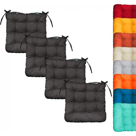 Lot de 4 galettes, coussins carrés capitonnés pour chaise - Gris foncé - Linxor