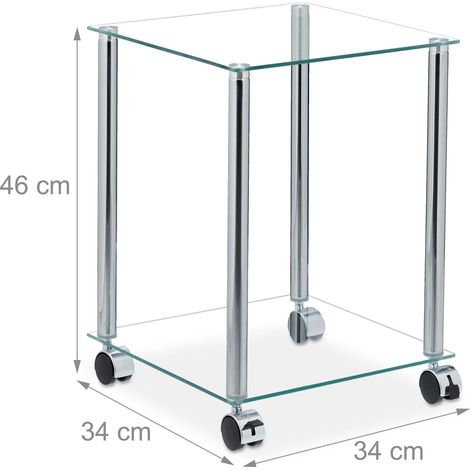 Mesa auxiliar cuadrada móvil con ruedas 60 x 60 x 50 cm de vidrio transparente 130008394 (1/3)
