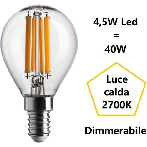 LAMPADINA SFERA PICCOLA LED 4,5W LUCE CALDA 2700K 470 LUMEN E14 DIMMERABILE BOT