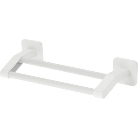 Blanc PorteServiettes AutoAdhésif, Double Barres De Serviettes De 30 cm, Support De Serviettes Invités Mural sans Perçage pour Collage pour Salle De Bain Chambre Cuisine, (1/5)