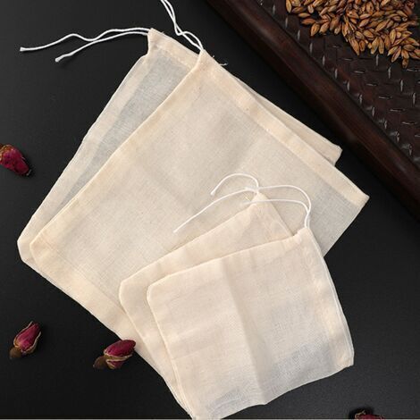 50 Pack Reusable Cotton Muslin Bags for Cooking, Medicinal Alcohol Soaking, Tea, Coffee, DIY, Spice Storage, Weeding, Party Favors, White (1/4)