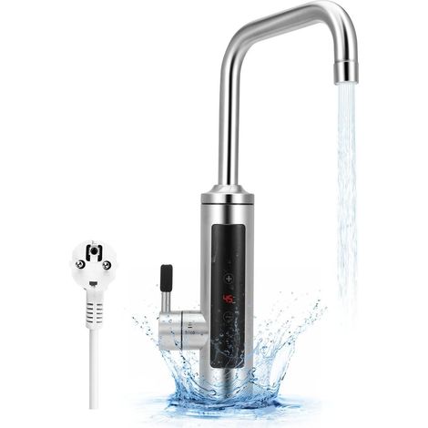 Sofortiger elektrischer Heizhahn, elektrischer Durchlauferhitzer-Wasserhahn, 360° beheizter Küchenarmatur mit LED-Temperaturanzeige, 30–50 ℃ Warm- und Kaltwasserhähne [Energieklasse C]