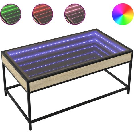 Tavolino da salotto dal design moderno con LED 90 x 50 x 41 cm in legno ingegnerizzato marrone, vetro e metallo DEC037491