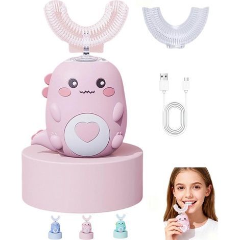 Kids Electric Toothbrush - U-shaped ultrasonic toothbrush, suitable for children aged 2-6 - Dinosaur design, with timer - Includes 2 silicone brush heads (1/5)
